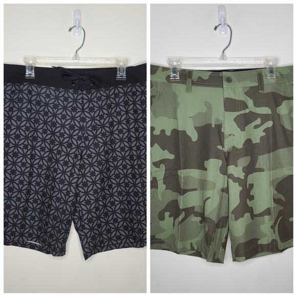 NEW Mossimo Supply Co swim board shorts LOT - green camo / black geometric - 32 - Picture 1 of 8